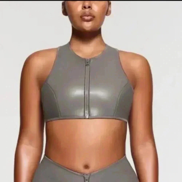 Skims Swim Top Front Zipper Racerback Rubberized Scuba Gray Chalk 2X - Picture 12 of 12